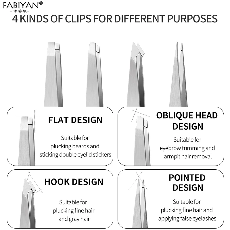 Kaş cımbız yassı paslanmaz çelik ucu klipleri yüz epilasyon makyaj araçları