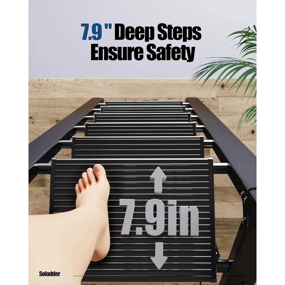 Échelle à 6 marches pour plafond haut de 12 pieds, escabeau pliant avec poignée et pédale large antidérapante, aluminium léger et portable