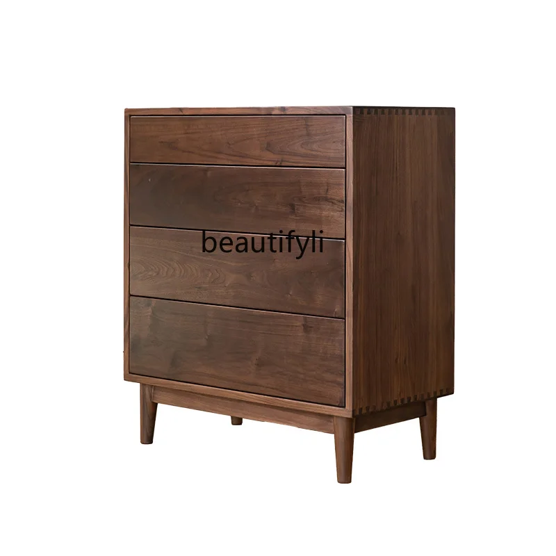 

Nordic Black Walnut Wooden Chests of Drawers Solid Wood Chest of Drawers Living Room Bedroom Side Cabinet Storage Locker