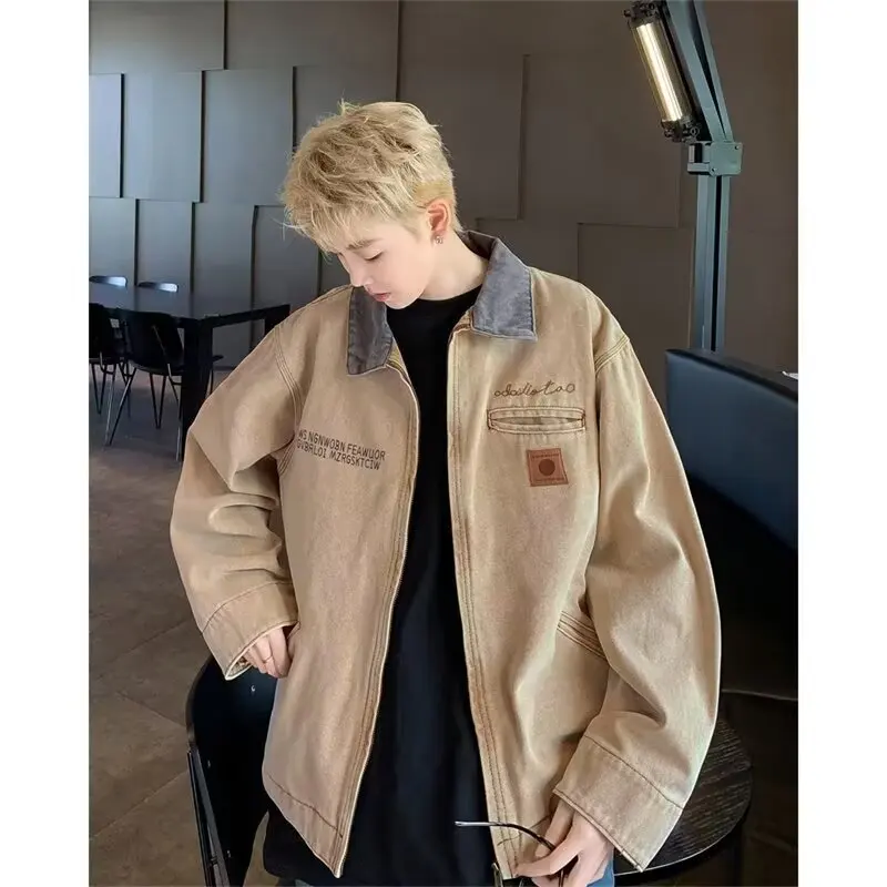 

Повседневные свободные мужские джинсы Jaet, молодежная винтажная американская коричневая верхняя одежда на осень, модный хлопок, полиэстер...