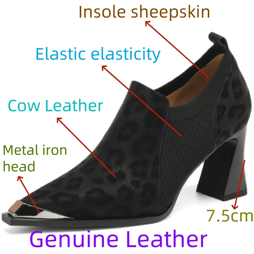【JOCHEBED HU】Handmade Brand Genuine Leather New Women Metal iron head Pointed Toe Thin Heel Modern Shoes