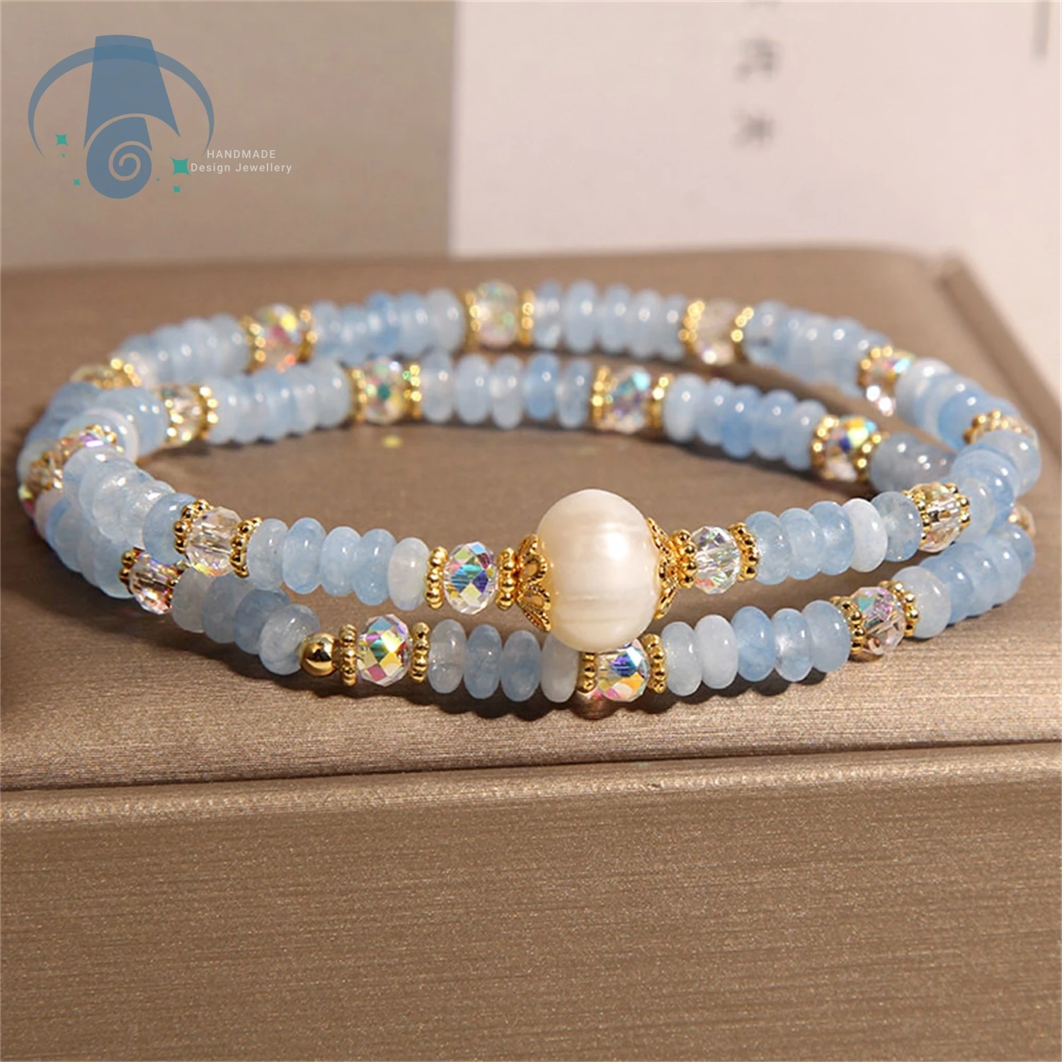 Natural Colorful Shoushan Stone Pearl Crystal Beaded Double Circle Stackable Bracelet Elegant Chinese Style Light Luxury Niche F