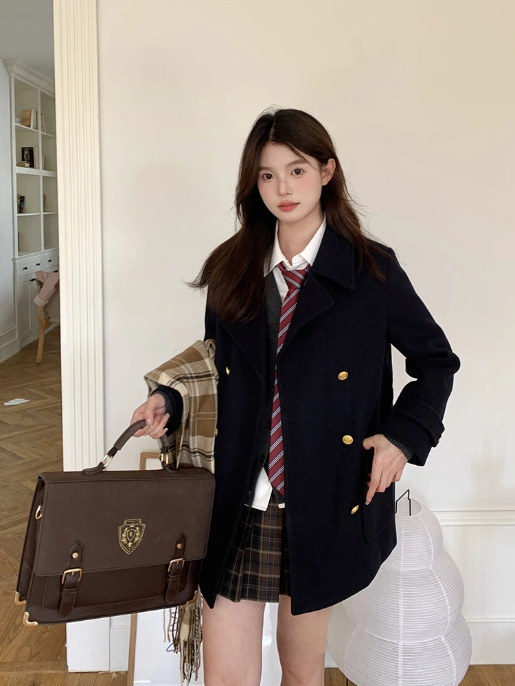 

Tokyo Annual Record Original JK Cotton Lined Woolen Coat Autumn Winter College Sle Women's Outerwear Straight Cut Sweet Sle