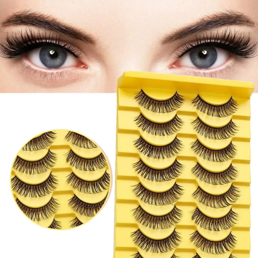 Fake Eyelashes 10 Pairs Trendy Soft Eye-Catching Eye Extension Thick Fluffy Fake Lashes Women Supply