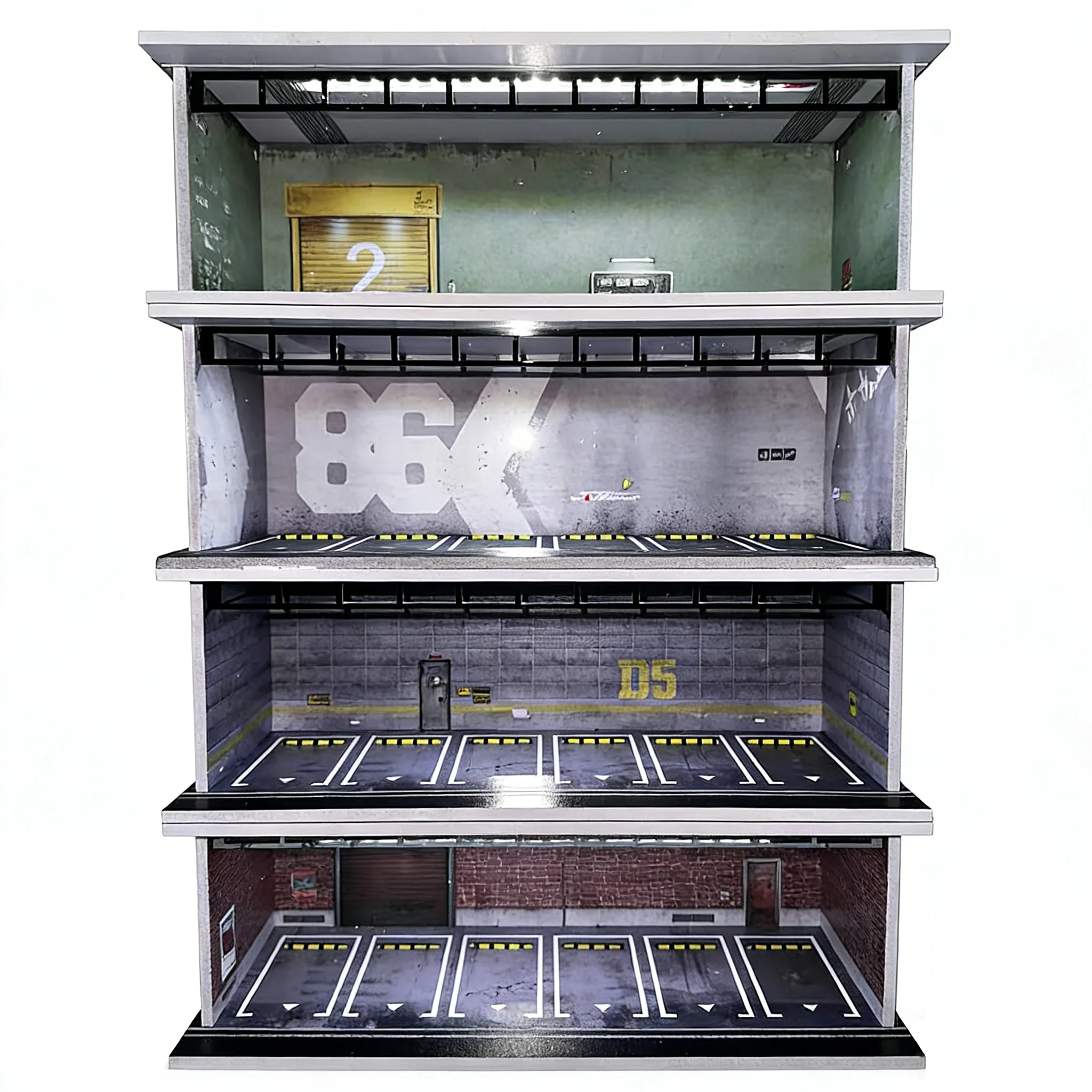 모어 아트 1/64 자동차 차고 디오라마 모델 주차 공간 디오라마 자동차 주차 공간 LED 조명 시뮬레이션 장식
