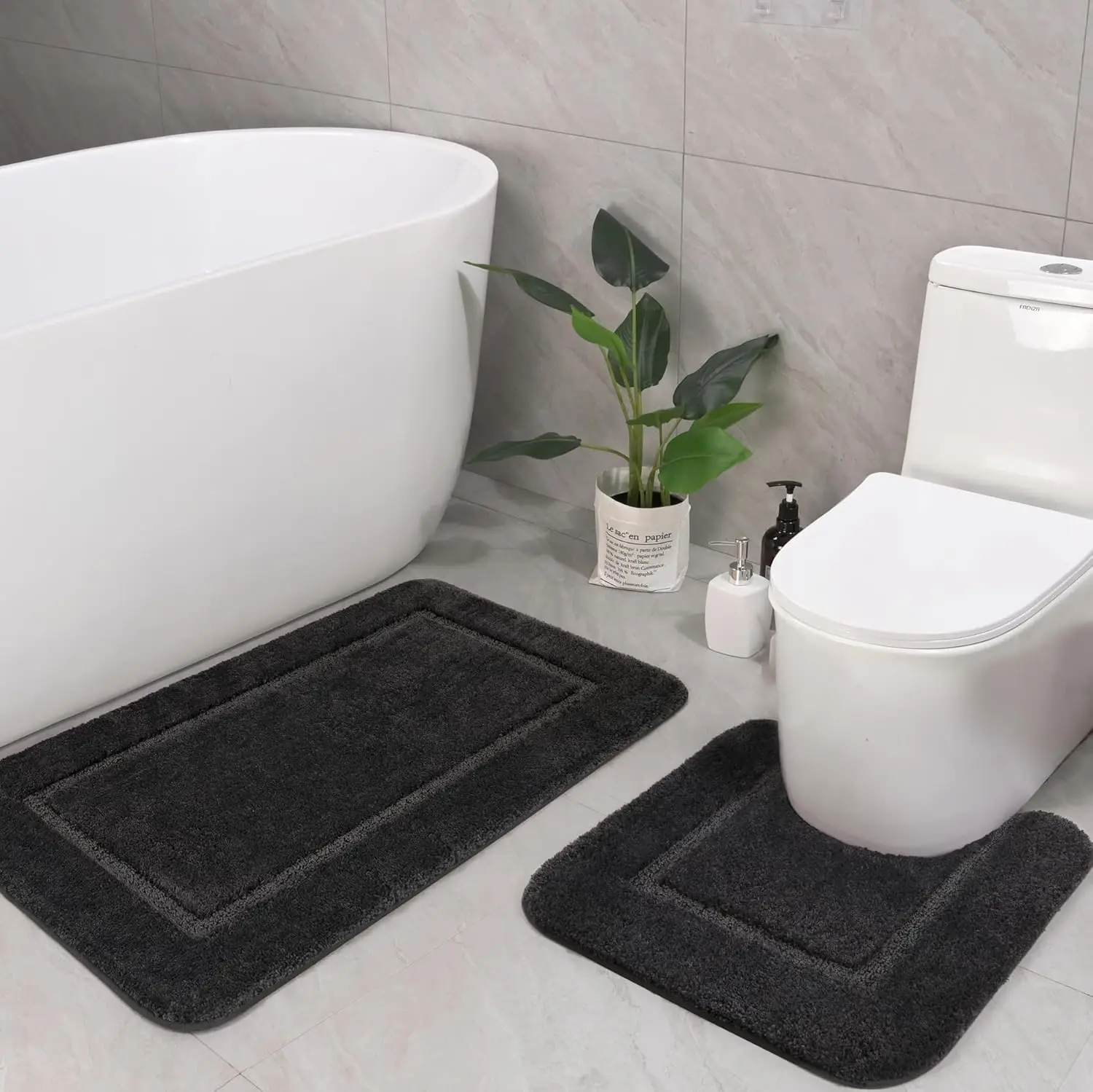 

Комплект ковриков для ванной темно-серого цвета, мягкий набор из 2 ковриков, U-образный коврик для унитаза 20x20 и 34x20, быстросохнущие коврики