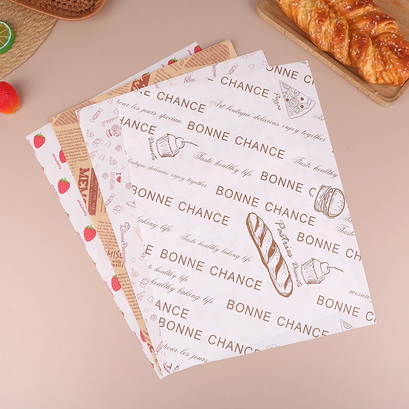 50Pcs Oilproof Wax Paper Burger Fries Baking Wax Paper Cake Bread Dessert Food Wrapper Dinner Plate Greaseproof Pad Paper