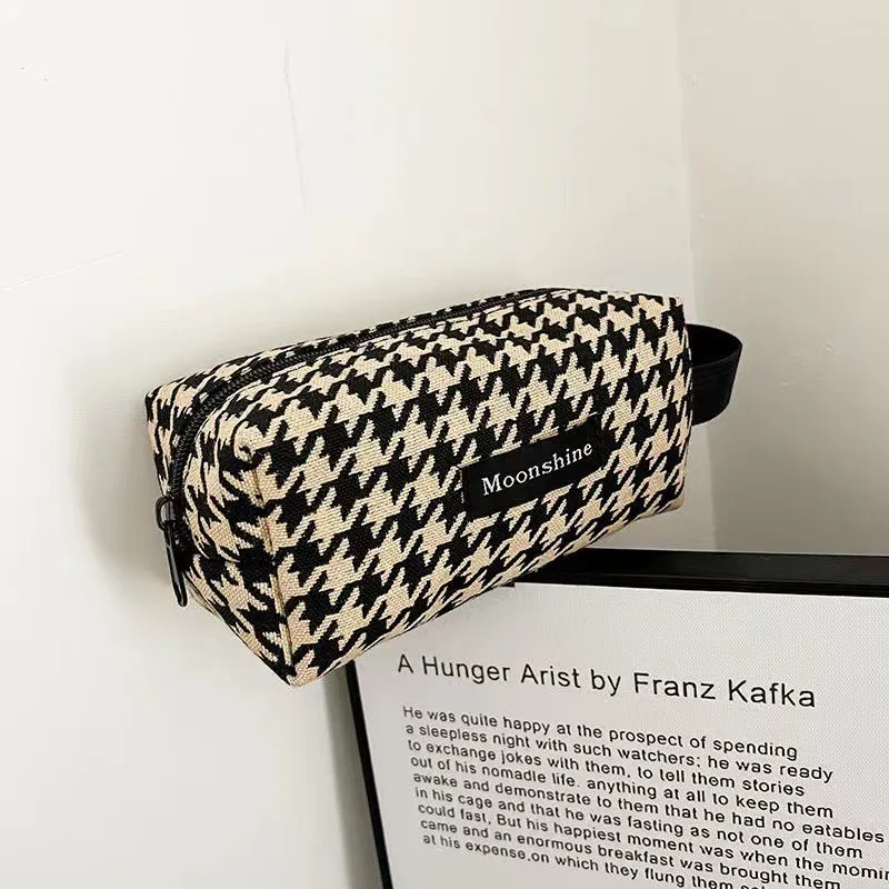 Layrussi New Houndstooth Cosmetic Bag Female Classic Zipper Small Storage Bag Casual Portable Mini Makeup Bag Canvas Handbag