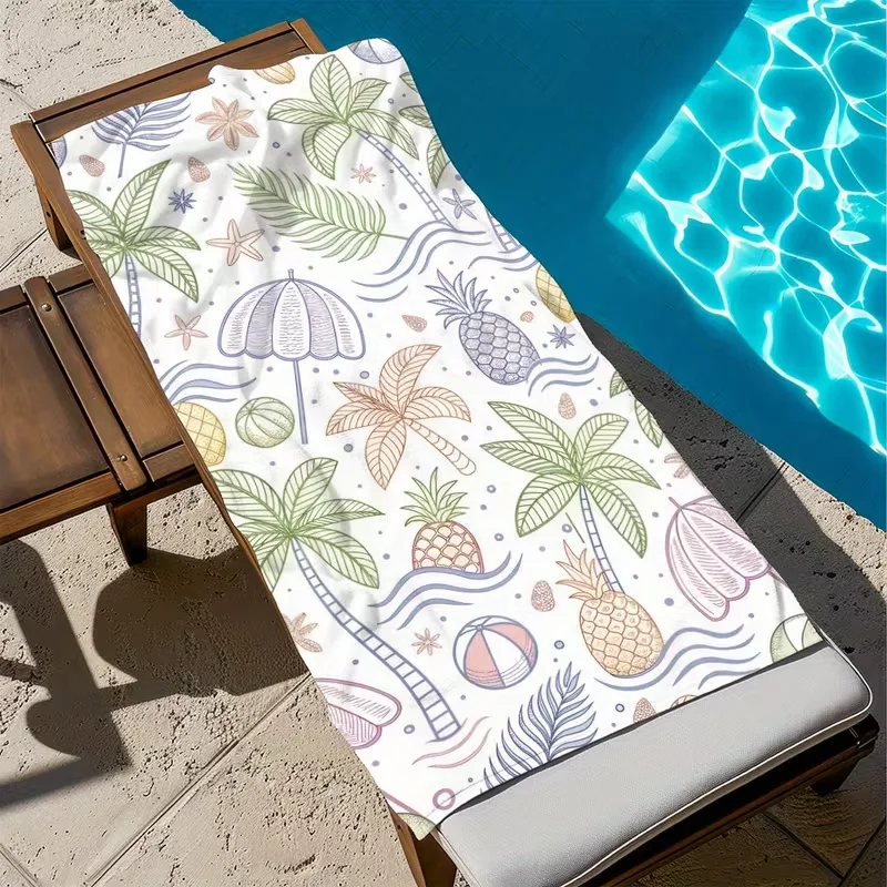 Toalla de Playa con Estampado Tropical de Palmeras y Piñas, Resistente a la Arena, Suave, para Vacaciones de Verano, Camping y Uso en la Costa