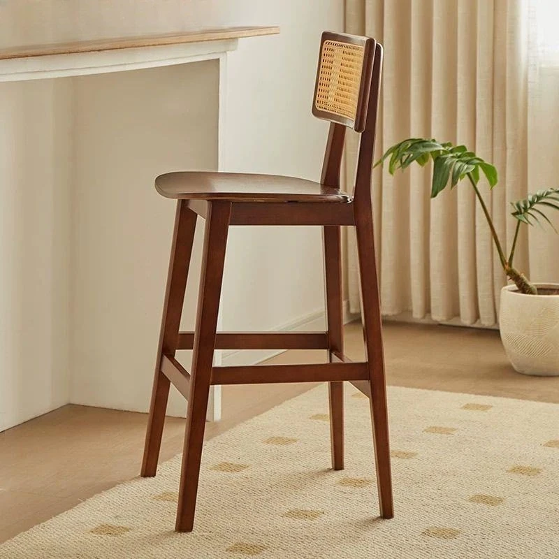 Rattan bar chair simple home retro high stool back chair retro