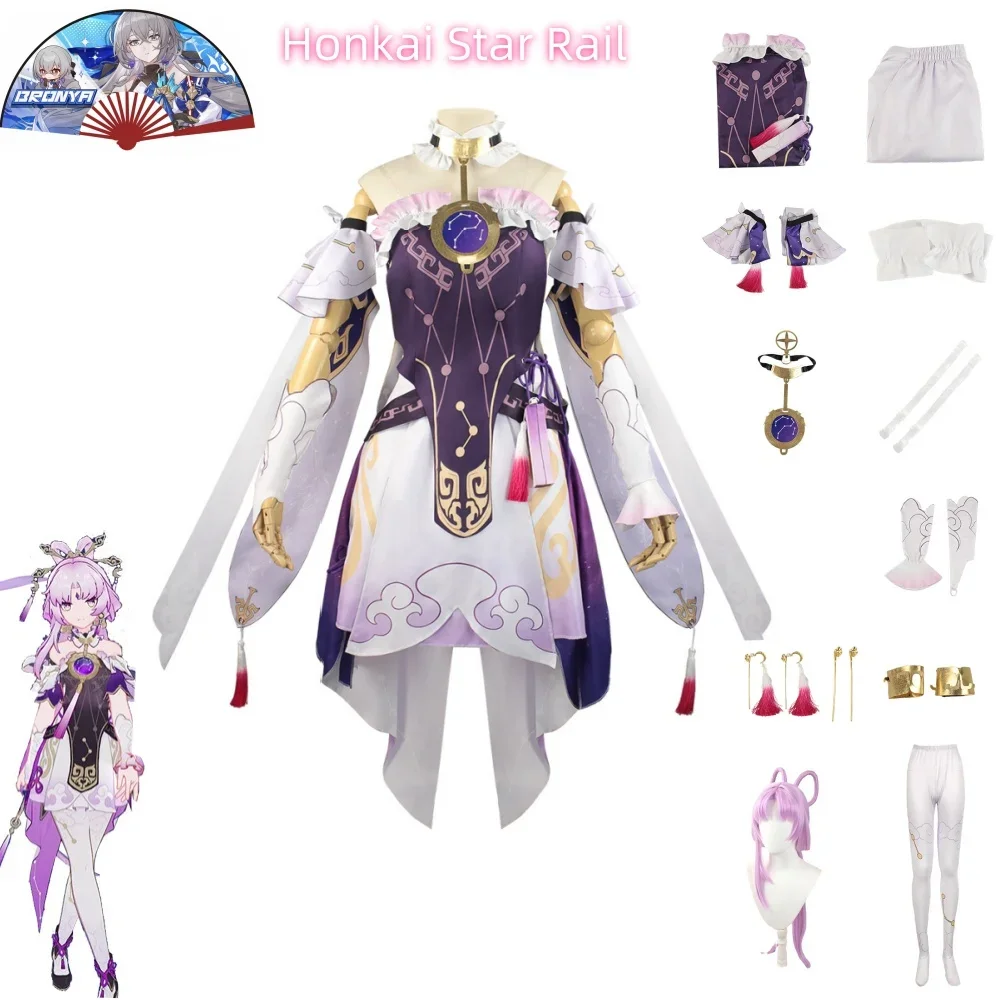 

Fu Xuan Cosplay Honkai Star Rail Game Costume Dress Wig Women Halloween Party Carnival Uniform Headwear Earrings Xianzhou Luofu