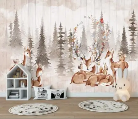 

Wallpaper Mural Deer Animal Forest TV Background Wall Art for Living Room Hotel Decor Painting Papel De Parede Wallpapers