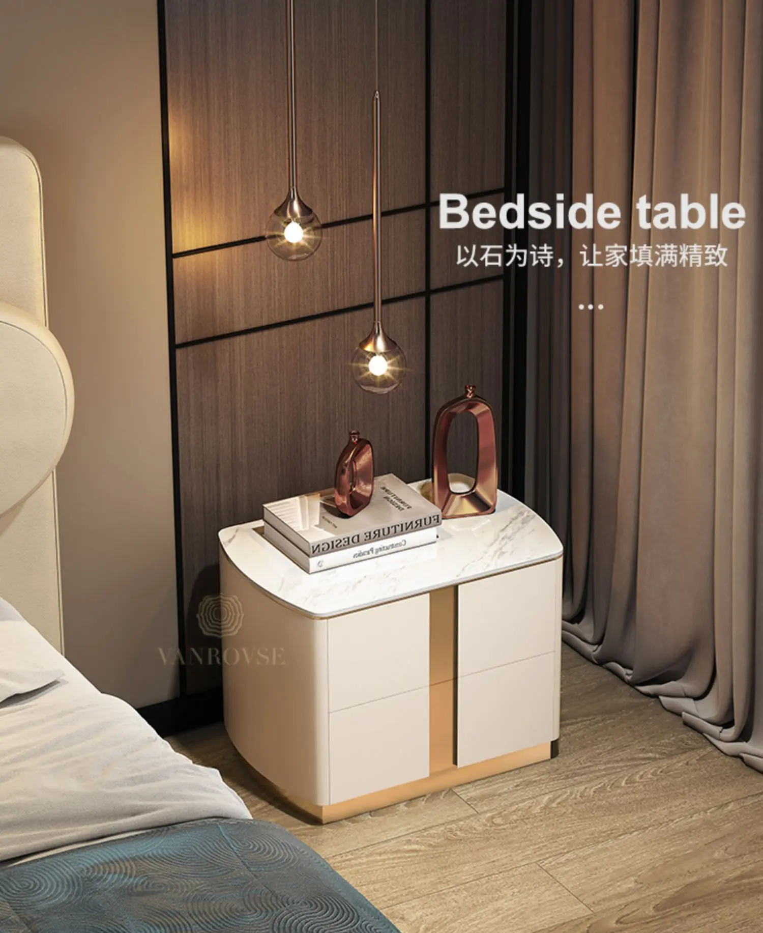 

Скандинавский простой светильник, роскошный высококачественный мраморный камень, прикроватная тумбочка из массива дерева, боковой шкаф для хранения в спальне