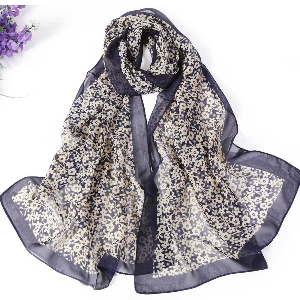 Fashion Chiffon Scarf Floral Long Soft Silky Georgette Shawl Beach Kerchief Scarves Female Foulard  head raps scarf for women