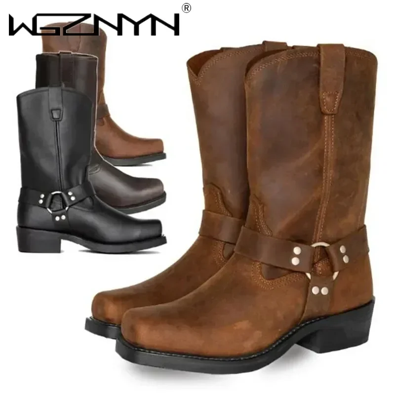 

Роскошные ковбойские сапоги в стиле ретро, мужские ботинки в стиле вестерн до середины икры, мужские слипоны из искусственной кожи, зимние рыцарские сапоги, пинетки, большие размеры 39-48