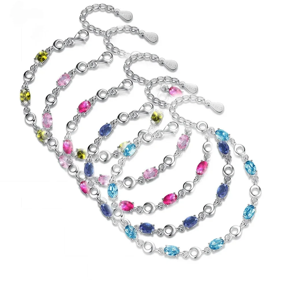 Female Topaz Bracelets 925 Sterling Silver Deep Sapphire Color Gemstone Bracelet for Student Girl Birthday Gift