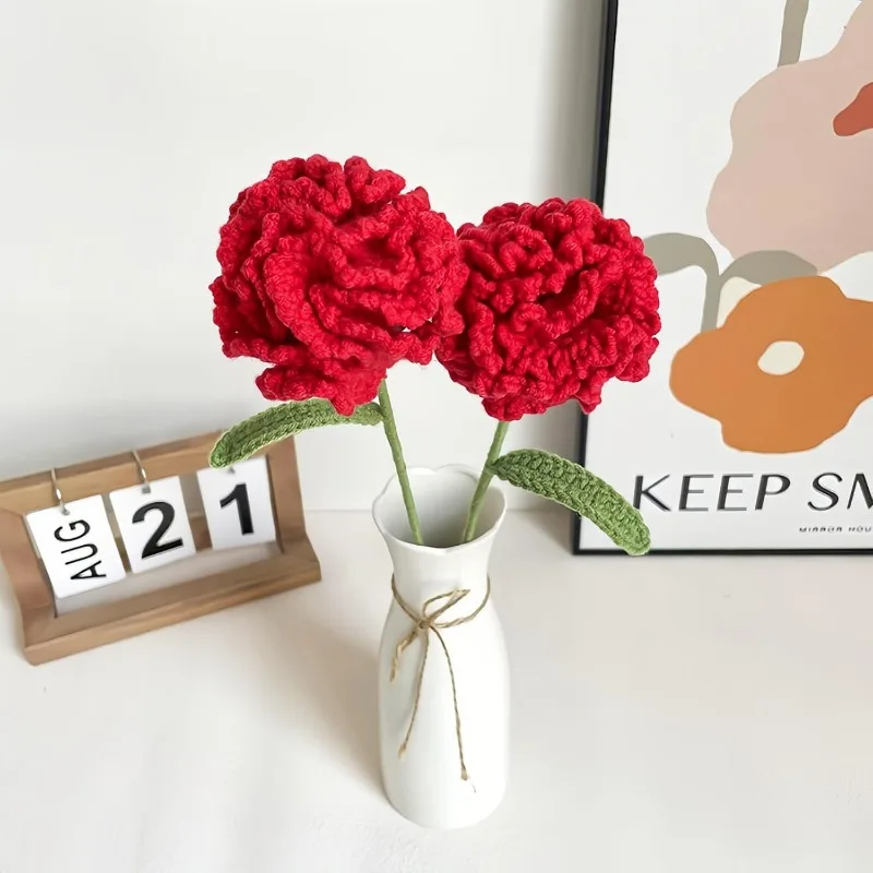 1 pçs cravo flores de crochê para casamentos decorações decoração para casa diy buquê de crochê para o dia das mães aniversário