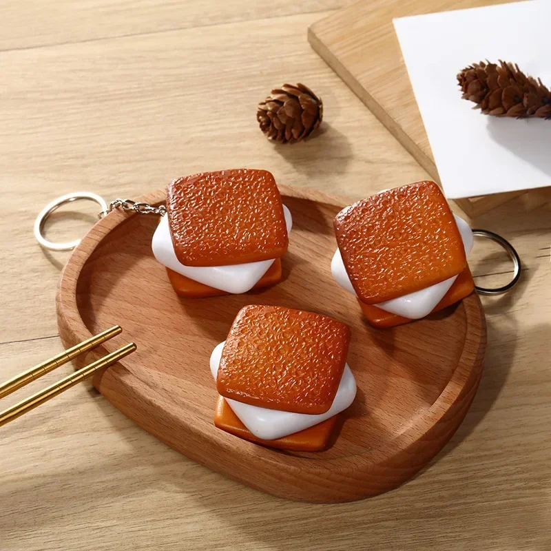 Simulation Food Keychain Sandwich Biscuit Cookie Key Chain Creative Cute Food Model Car Bag Student Pendant Jewalry Gift