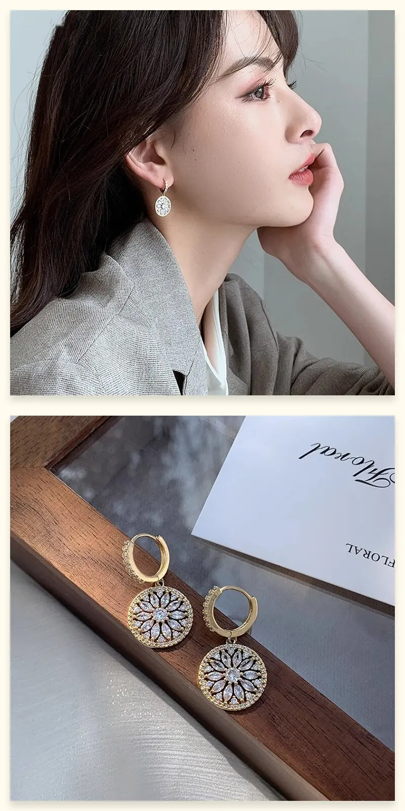 2026 Luxuriöse, glänzende, mikrobesetzte Zirkon-Ohrringe mit 18K Goldplattierung, runde Anhänger für Damen, Vintage-Schmuckzubehör für Hochzeiten und Partys – Detail 8