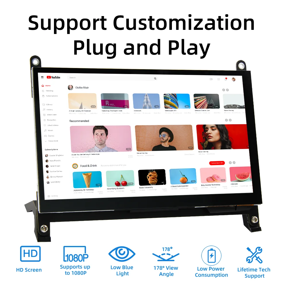 Raspberry Pi 5 7 Inch Touch Screen IPS 1024x600 HD LCD HD-MI Display for RPI 5 4B 3B+ OPI 5 AIDA64 PC Secondary Screen