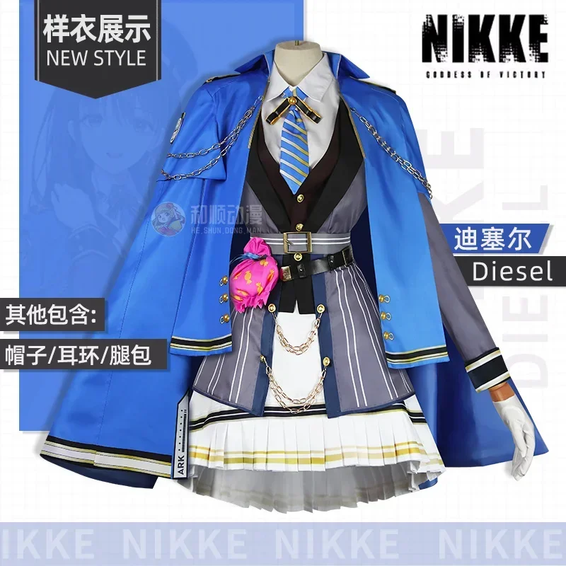 Juego NIKKE, traje de marinero azul diésel de la diosa de la victoria, vestido encantador, uniforme, disfraz de Cosplay, trajes de fiesta de Halloween para mujer