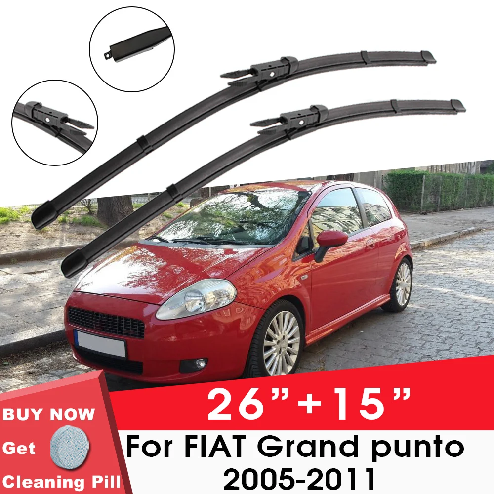 

Car Wiper Blade Front Window Windshield Rubber Silicon Gel Refill Wipers For Fiat Grand punto 2005-2011 26"+15" Car Accessories