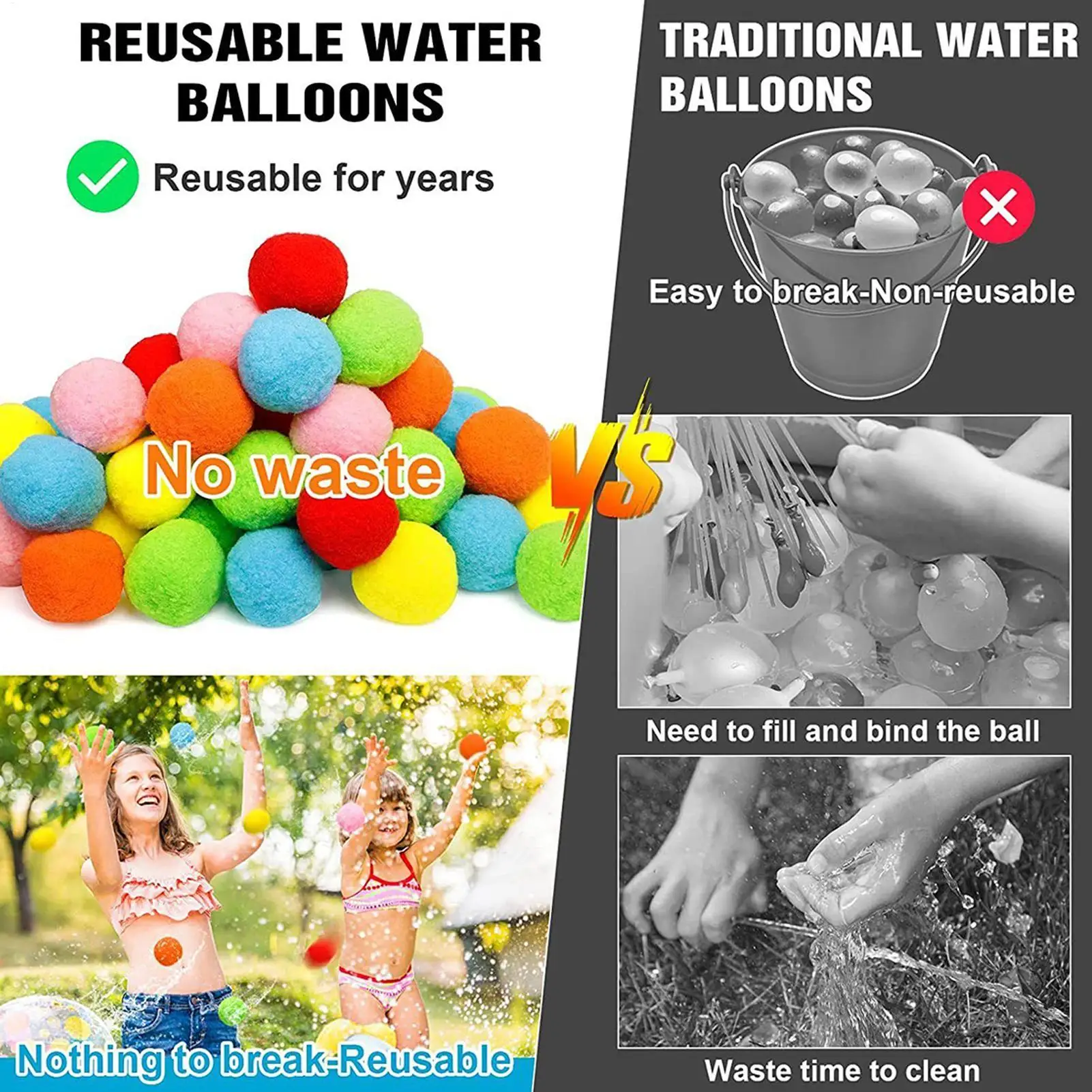 Bolas de esponja para jogos aquáticos, crianças, jogos ao ar livre, bolas de água, brinquedo interativo pai-filho, balões compactos para meninos e meninas