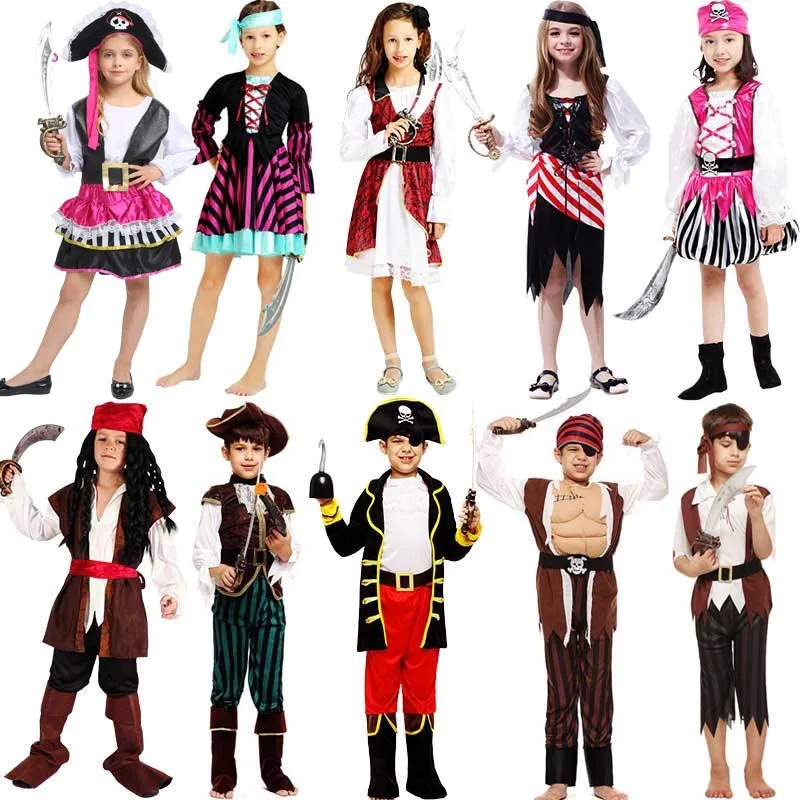 Costumi per bambini Halloween Pirate Kings of the Caribbean For Kids Girls Boy Pirate Costume Kids Girl Child Family Baby Purim