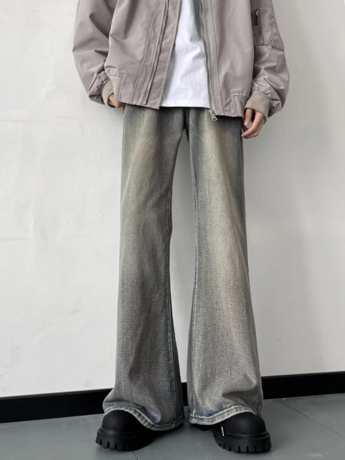 

Retro Straight Leg Men's Jeans American Trendy High Street INS Faion Weathered Loose Wide Leg Long Trousers Casual Youth Au...