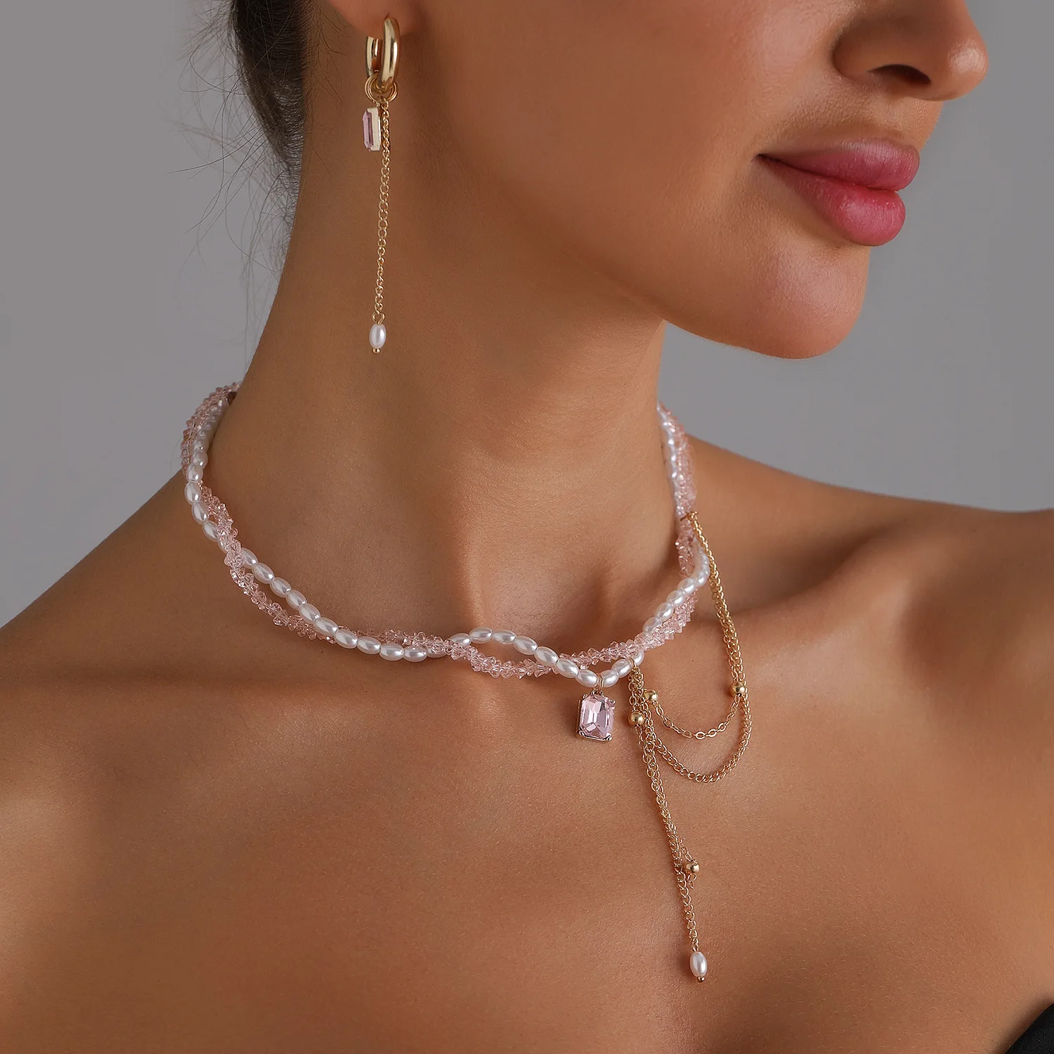 Jewelry Crystal Beads, Jewels, Blocks, Tassel Necklace, Elegant Women's Ins Style Wrapped Necklace Set