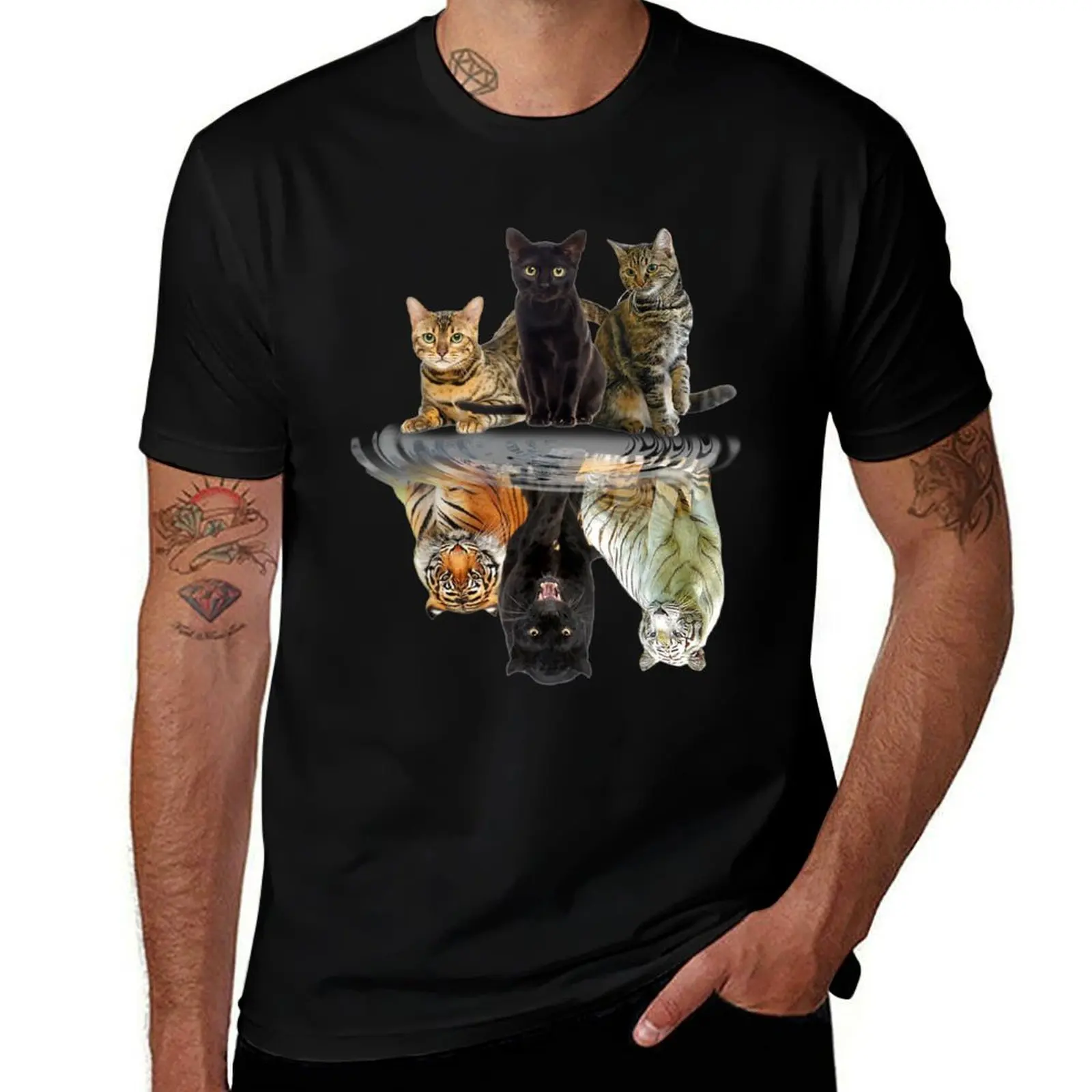 Cats Reflection Friend Cat Lovers Cut Tiger T-Shirt Casual Basic Street Style T-Shirt