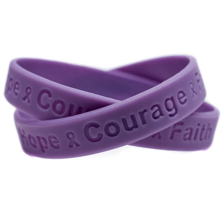 50 Pcs Hope Courage and Faith Silicone Rubber Wristband Medical Bracelet Debossed Logo