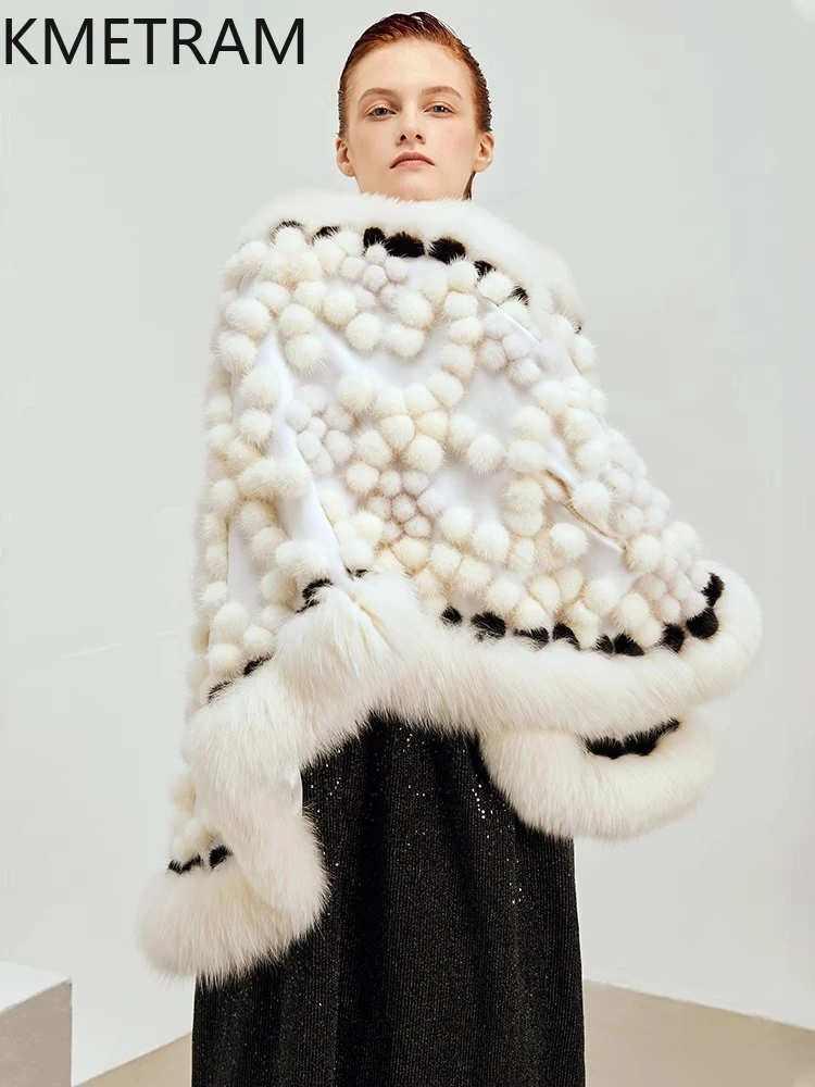 100% fourrure de vison naturelle + veste de fourrure de renard femme luxe vraie fourrure châle manteau 2025 haute qualité manteaux d'hiver femmes vêtements Fourrure