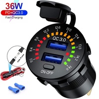 QC3.0 36W 6A Dual USB Charger Socket Voltmeter Switch Waterproof USB Outlet Fast Charger for 12V Car Boat Motorcycle Truck Golf