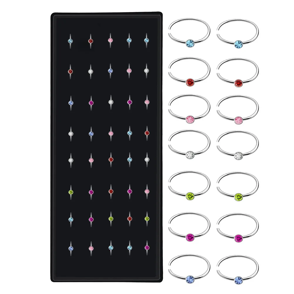40/60PC Set Mode Kristall C Form Nasenring Edelstahl Mehrfarbige Biegung Nasenstecker für Frauen Aro Nariz Anneau Nez Piercing – Detail 7