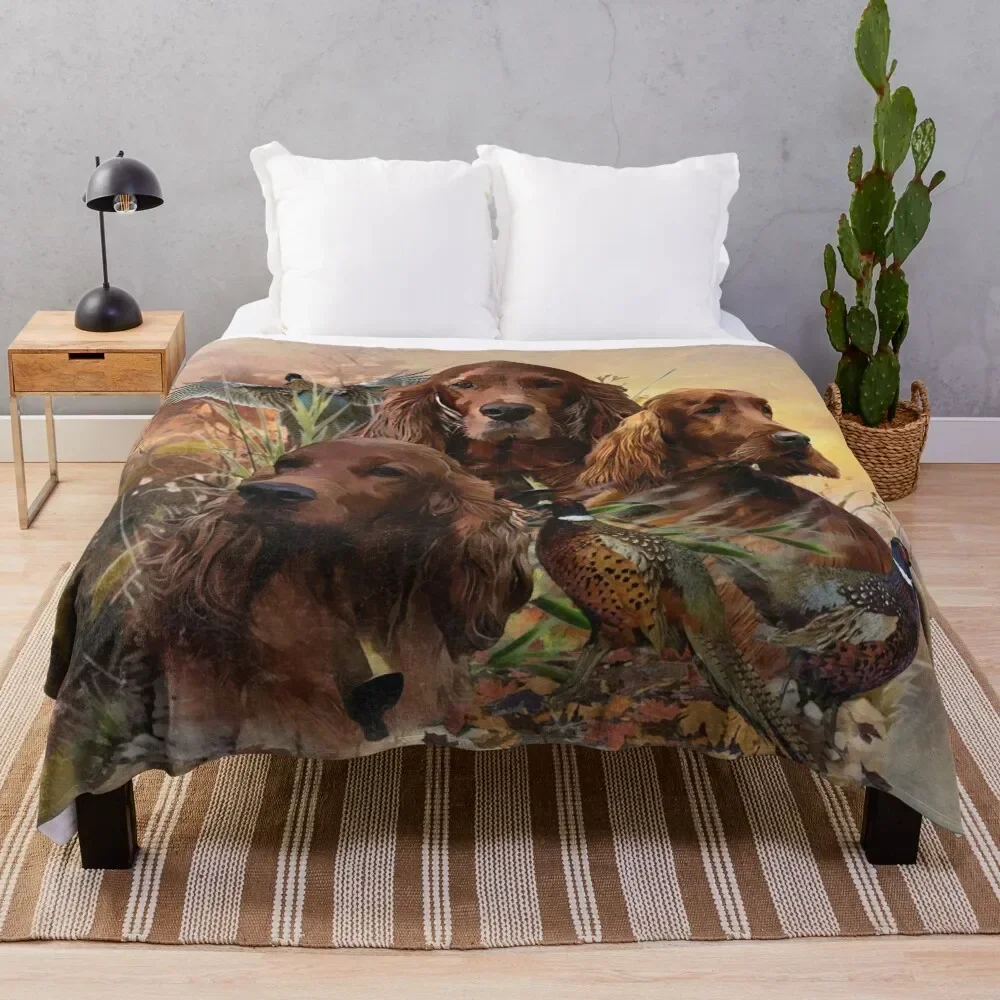 

Irish Setters with Pheasants - Passion Hunt Throw Blanket All Weather Soft Throw Blanket for Sofa