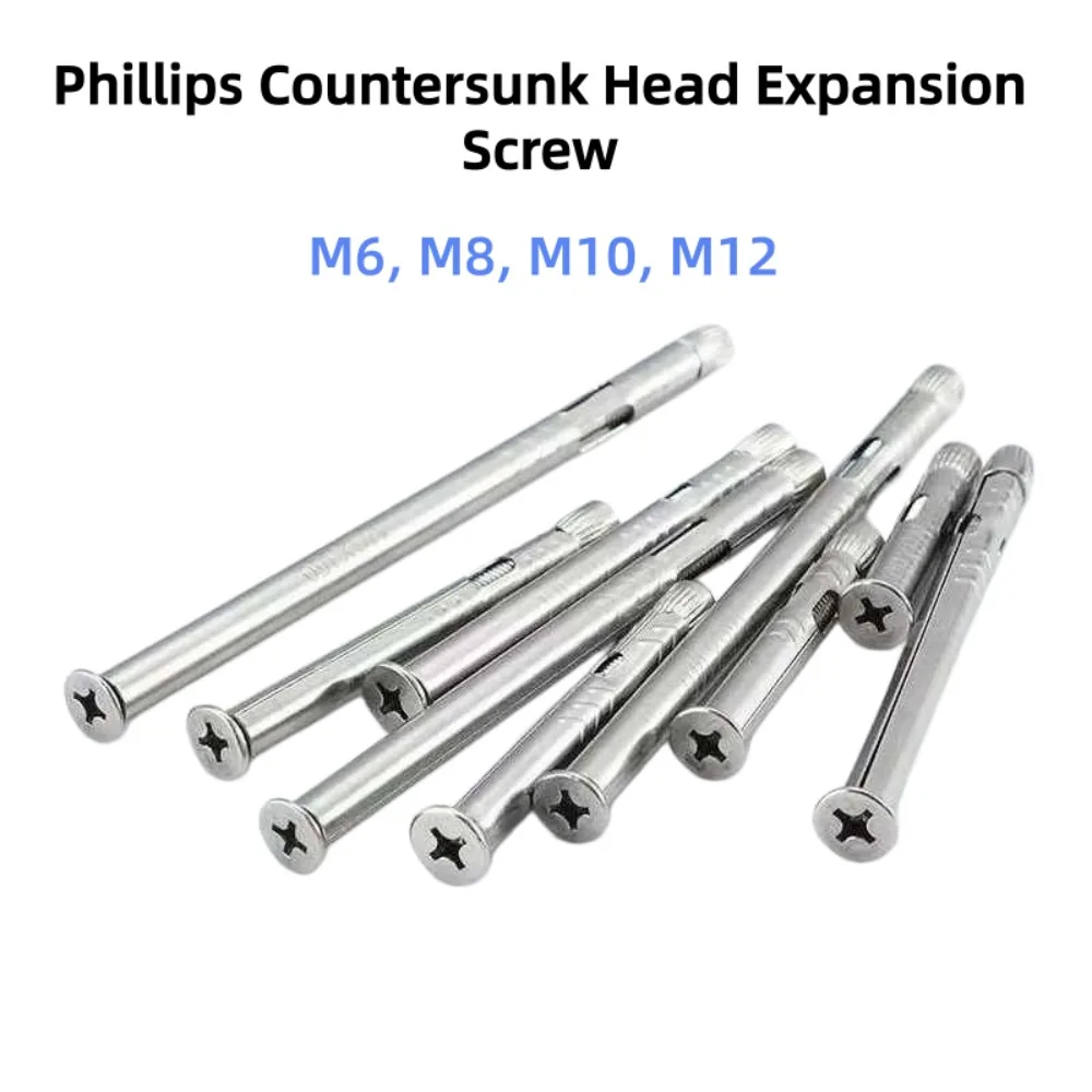 304 Stainless Steel Countersunk Expansion Screws M6-M12 Concrete Sleeve Anchors, Cross Flat Head Built-In Tension Bolts