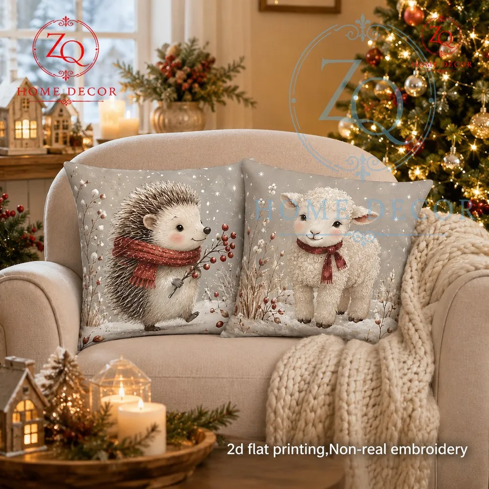 Cute hedgehog  lamb pillowcases  a wintery comting feel; perfect  Christmasthemed home decor especially  bay windows.