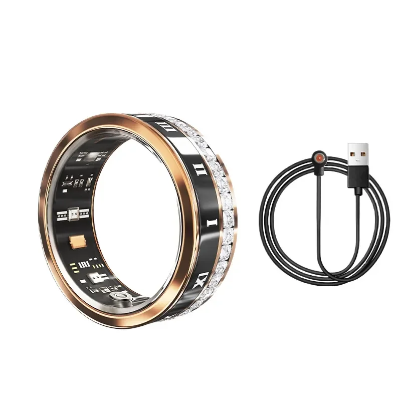 V2 Smart Ring Titanium Steel Diamond Encrusted Bluetooth Waterproof Fitness Tracker Step Counter Sleep Heart Rate Monitor
