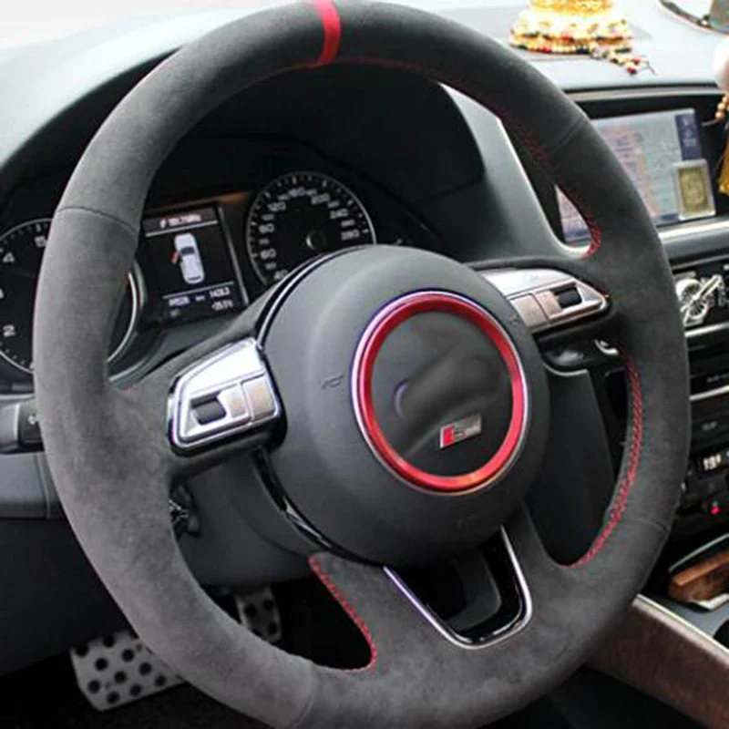 Real Alcantara Braiding Steering Wheel Cover for Audi Q3 8U Q5 8R Q7 4L SQ5 8R 2011 2012 2013 2014 2015 2016 2017-2018 Styling