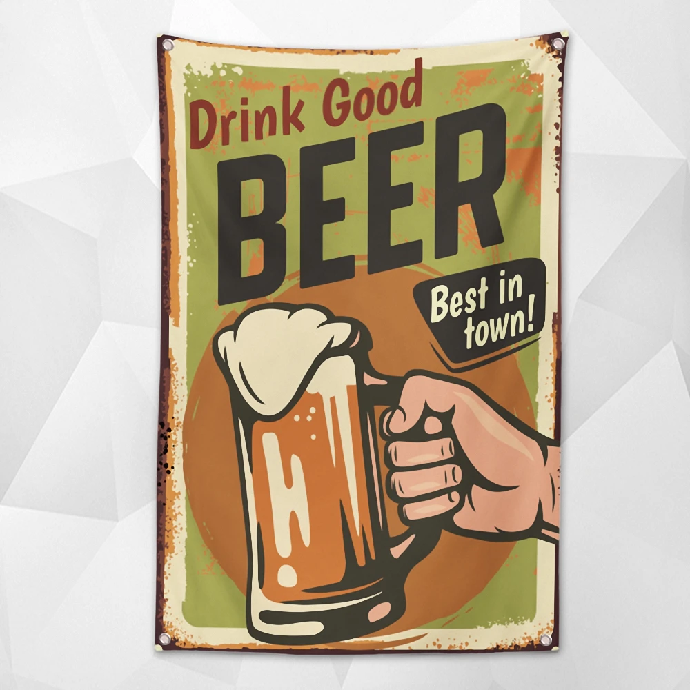 DRINK GOOD BEER Posters and Prints Tapestry Wine Beer Day Banner Wall Hanging Flag Cafe Bar Man Cave Kitchen Wall Decor Painting