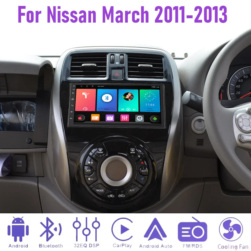 7'' 4+64GB For Nissan March 2011-2013 Car Radio Android 15 Auto Support Wireless Apple Carplay FM GPS Navi BT