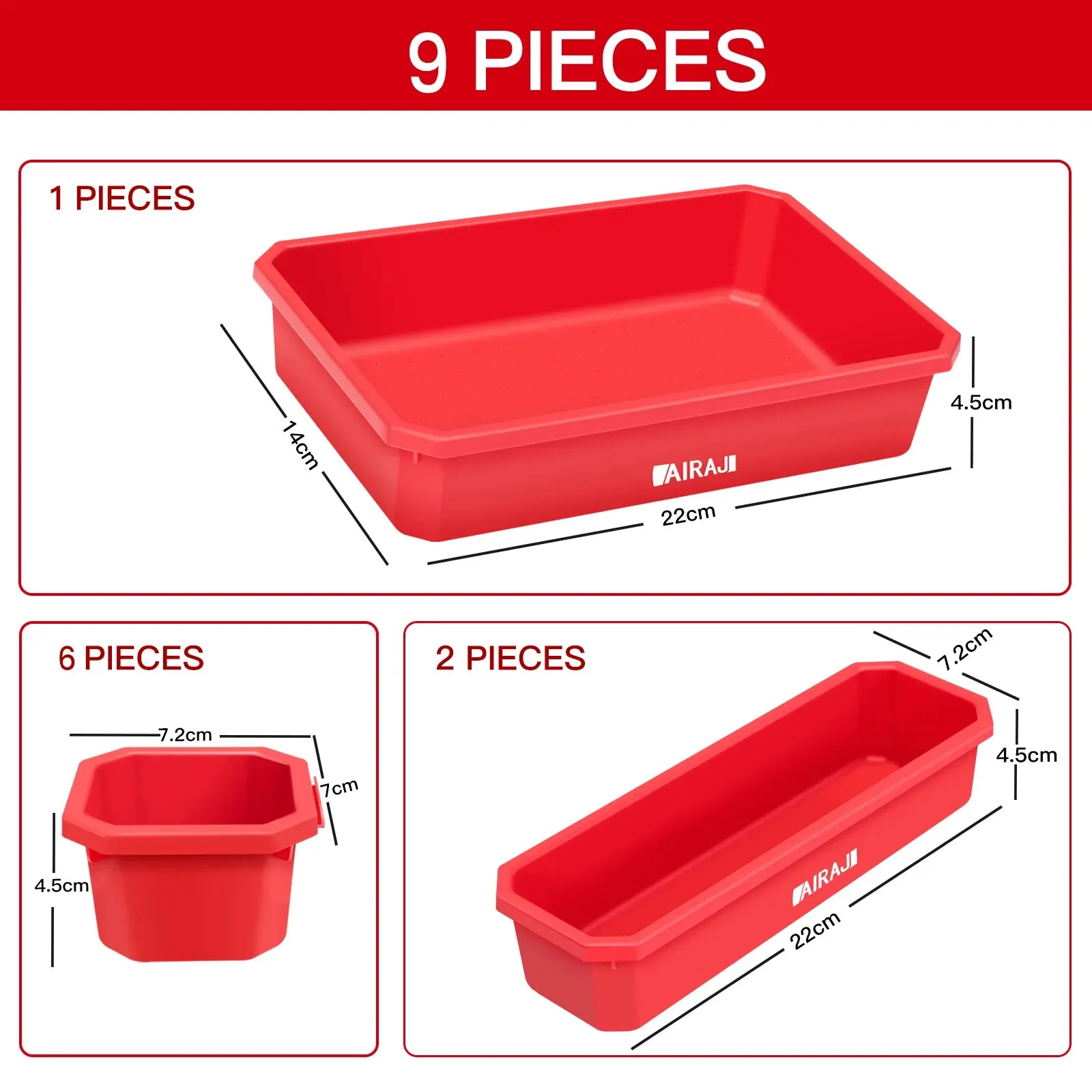 AIRAJ Multifunctional Tool Box Organisers PP Material for Organisation and Storage Organiser for Drawers,Cupboards Etc. (Red)