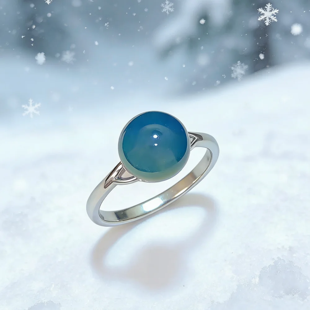 

Natural Mexican Blue Amber Ring Sterling Silver 12mm Round Bead Minimalist Design Smooth Lines Suitable for Daily Wear