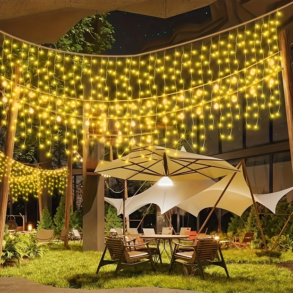 Solar Christmas Icicle Lights Outdoor 9M 162LEDs Waterproof Fairy Curtain String Light for Eaves Patio Garden Holiday Decoration