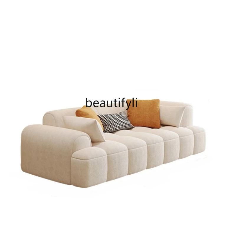 

Italian Minimalist Sofa Fabric Sofa Living Room Cream Silent Style Science and Technology Advanced Velvet Sofa Combination