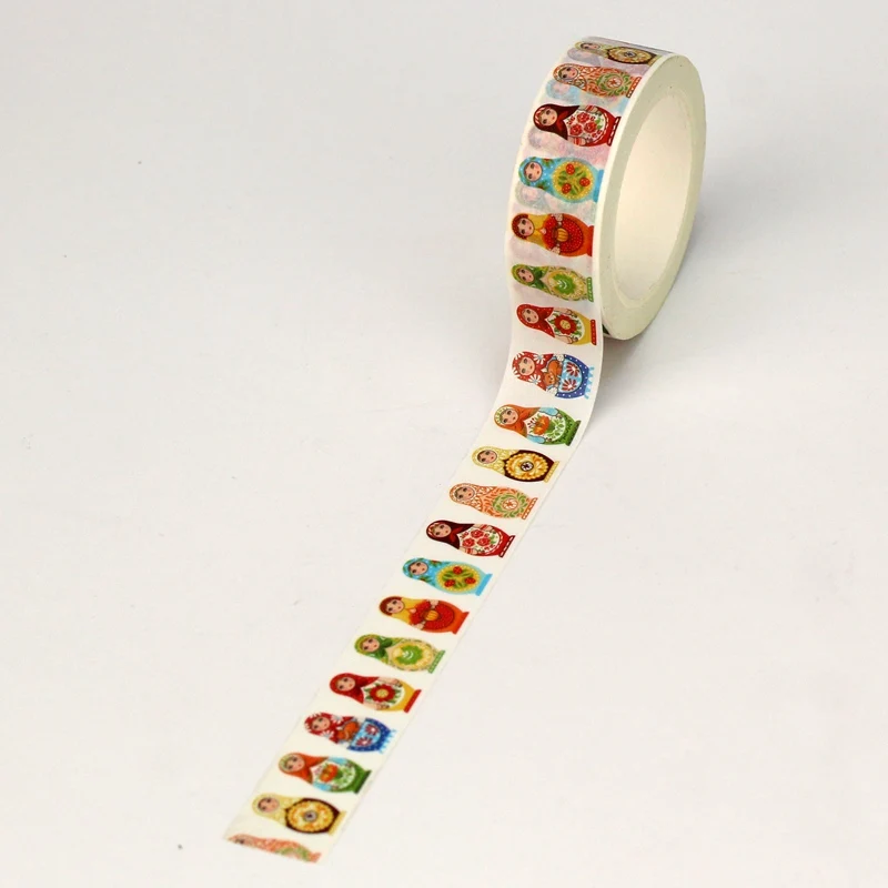 NEW 1PC 10M Decorative Matryoshka Dolls Lights Washi Tape Set for Scrapbooking Adhesive Masking Tape Cute Jounaling Stationery
