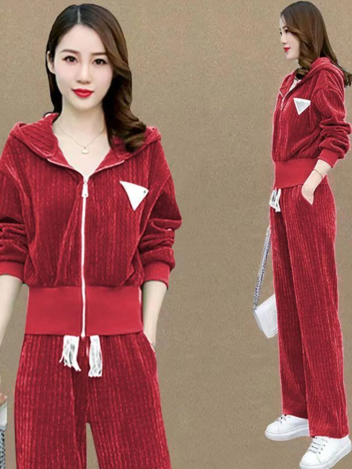PLUS ขนาด Thiened Fce Corduroy เสื้อกันหนาวผู้หญิงชุดกีฬาสบายๆ Faionable 2 ชิ้นเกาหลี Sle สูงเอวยาวกางเกง