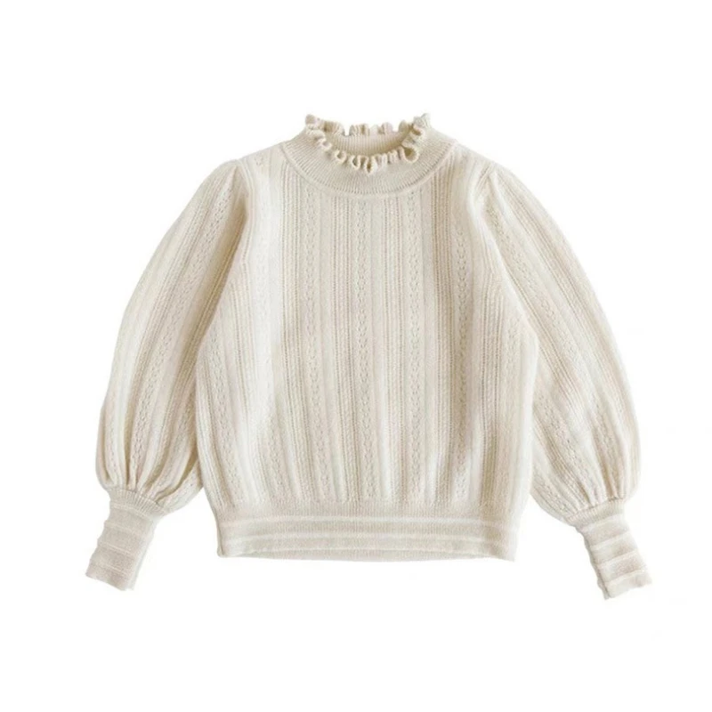 

Spring Baby Girls Knitted Wool Sweaters Kids Clothes Girls Soft Cotton Knitwear Lantern Sleeve Pullover Children's Clothing Tops