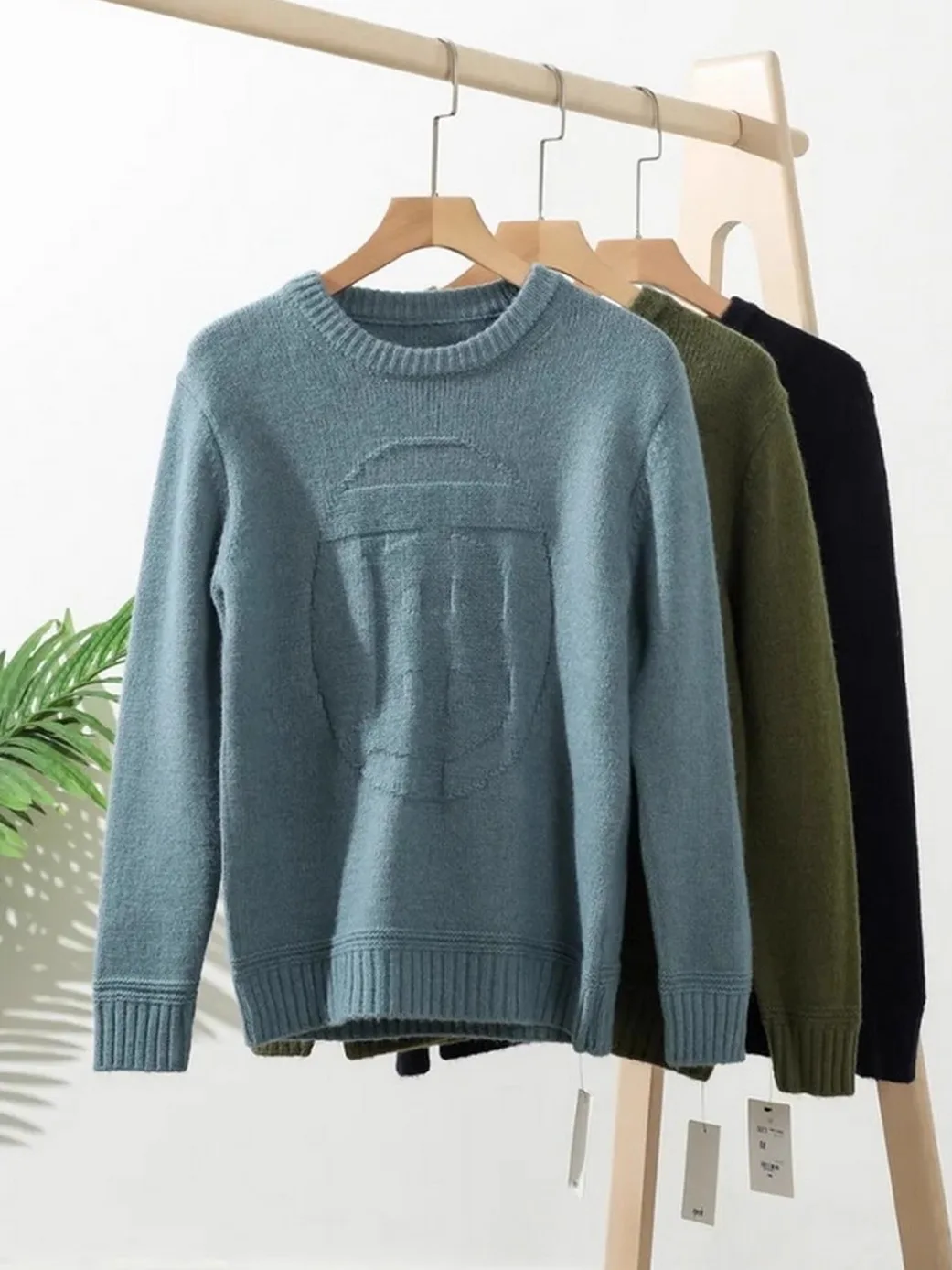 

Мужской повседневный вязаный свитер американского стиля с круглым вырезом, теплый базовый слой, свободный крой, осень-зима, новинка, для города и отдыха